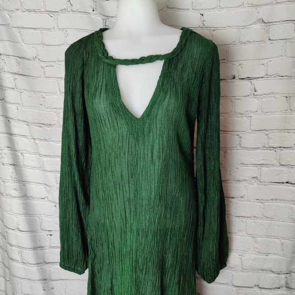 Savannah Morrow Zuni Dress in Emerald Green Long Sleeve Midi NWT XS Silk Bamboo - Picture 4 of 10